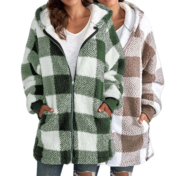 Women Oversized Hoodie Plaid Loose Overcoat