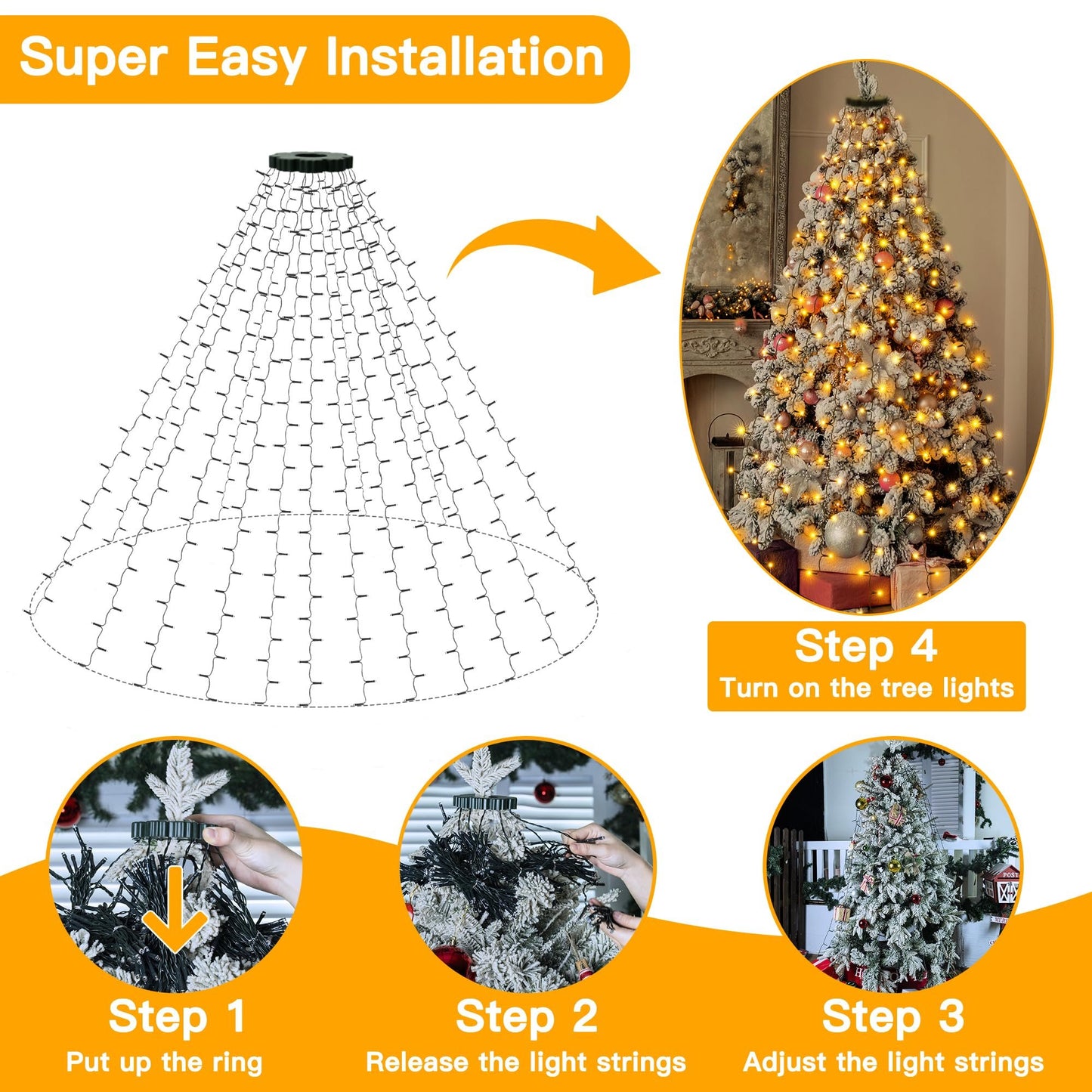 🎄Christmas Tree Waterfall Lights with Ring