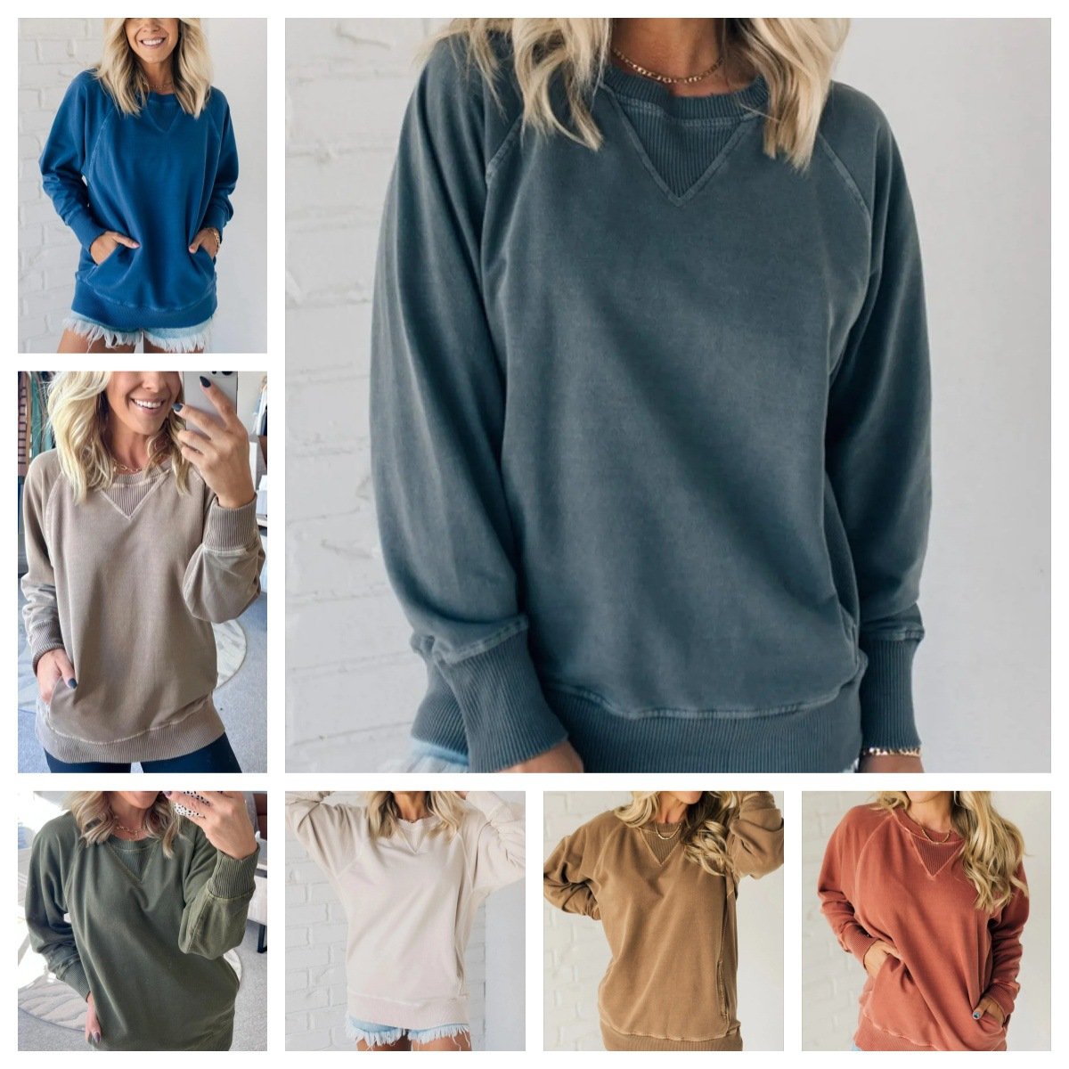 🔥Women's Ribbed Accent Pocketed Pullover