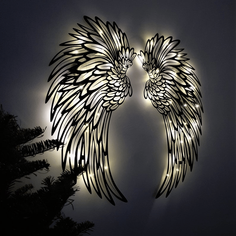 🔥1 PAIR ANGEL WINGS METAL WALL ART WITH LED LIGHTS-🎁GIFT TO HER