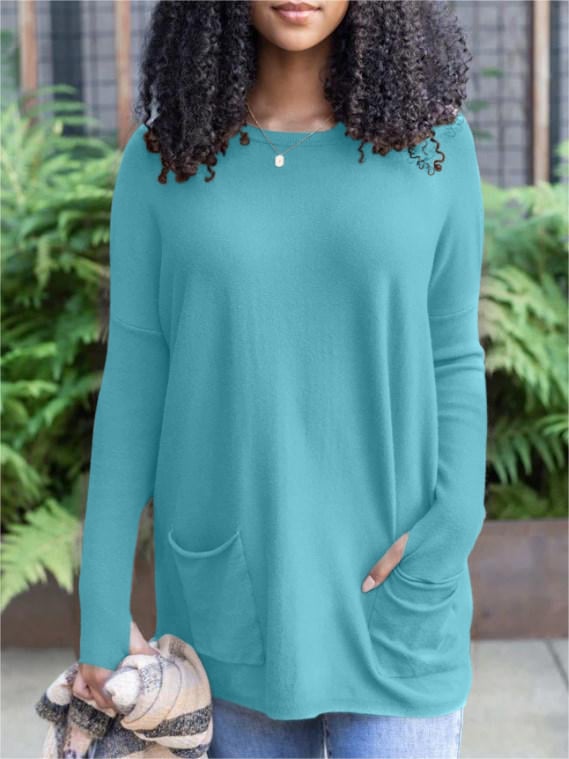 LONG SLEEVE THUMBHOLE SWEATER POCKET TUNIC