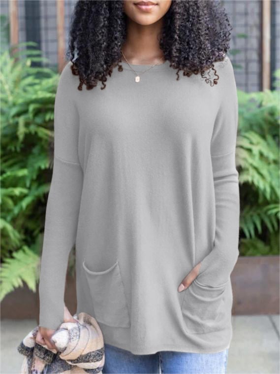 LONG SLEEVE THUMBHOLE SWEATER POCKET TUNIC