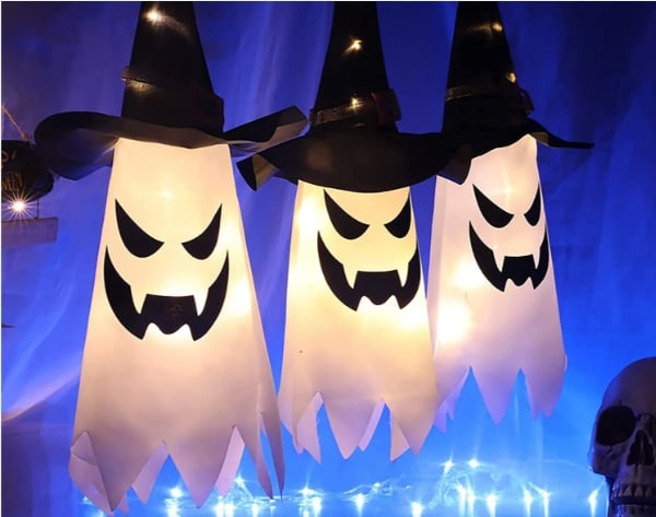 👻Glowing Ghost Witch Hat Halloween Decorations - Outdoor Hanging Lighted Decor