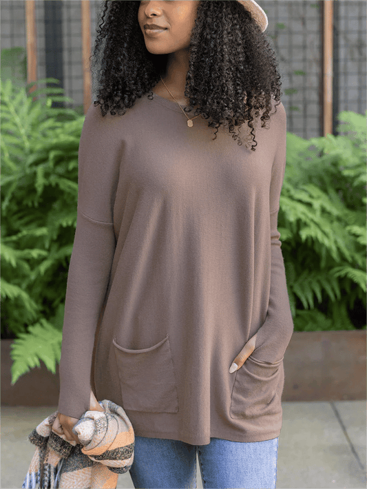 LONG SLEEVE THUMBHOLE SWEATER POCKET TUNIC