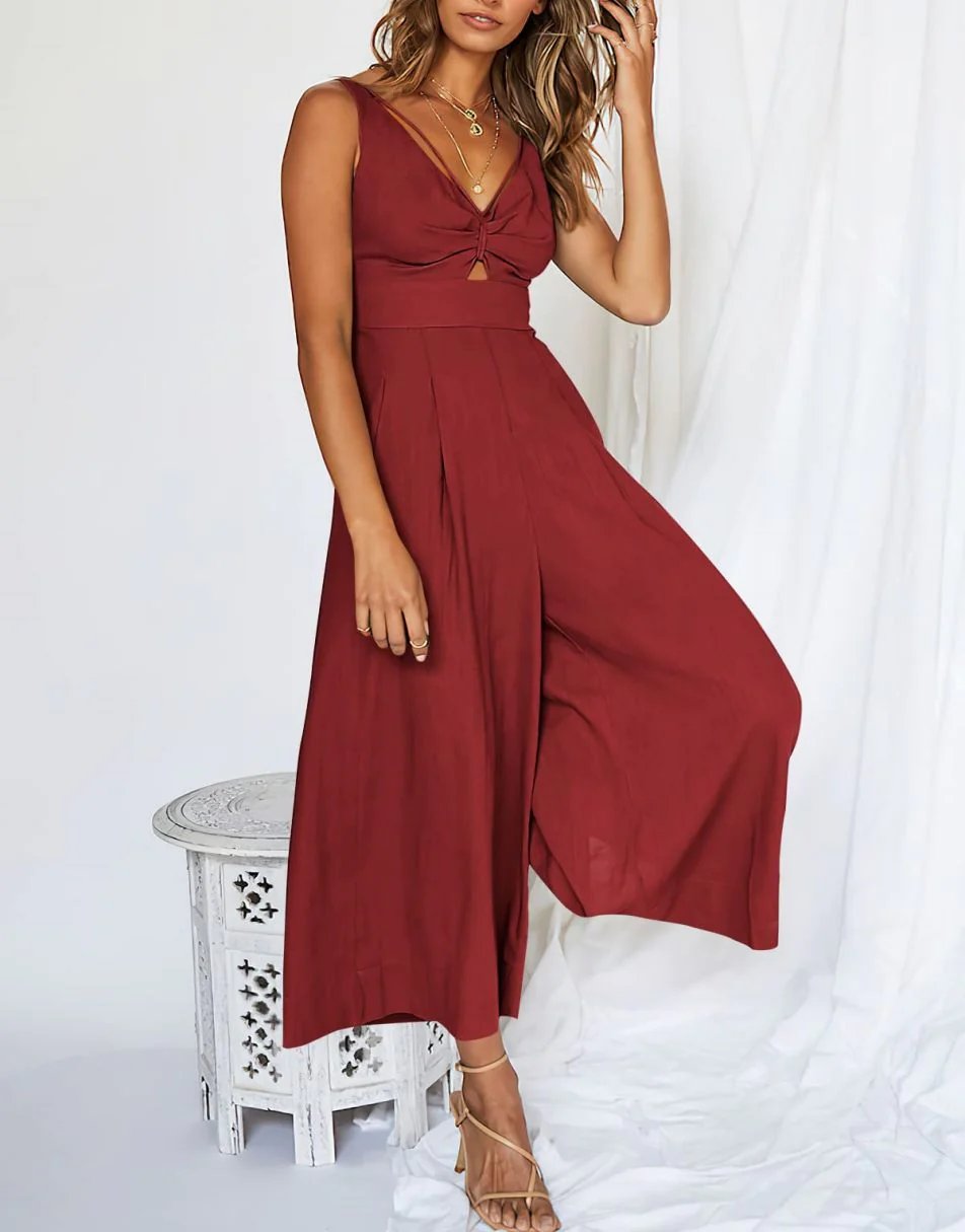 V Neck Cutout High-Waist Rompers