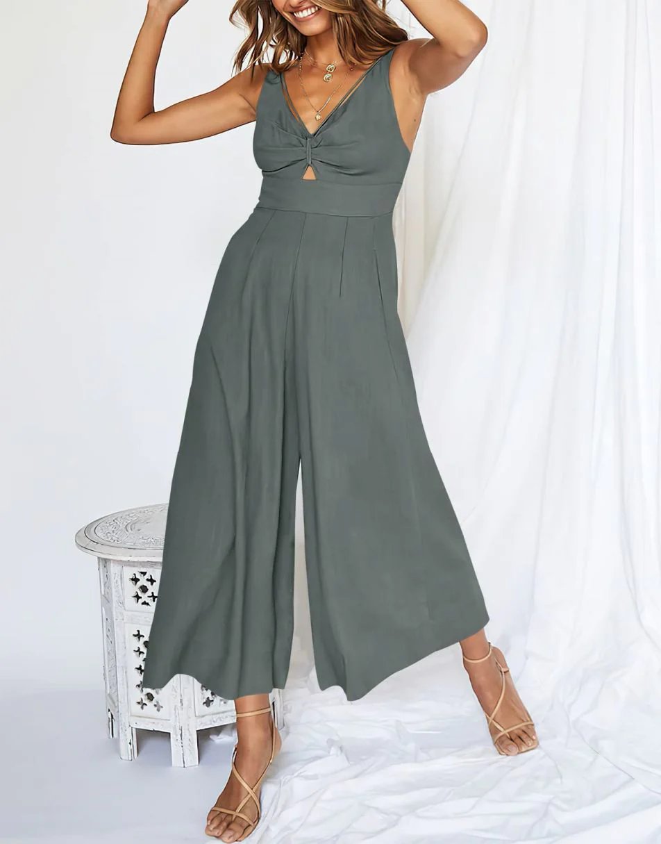 V Neck Cutout High-Waist Rompers