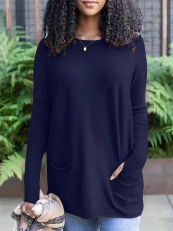 LONG SLEEVE THUMBHOLE SWEATER POCKET TUNIC