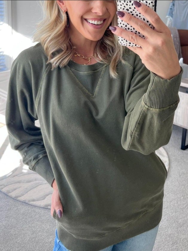 🔥Women's Ribbed Accent Pocketed Pullover