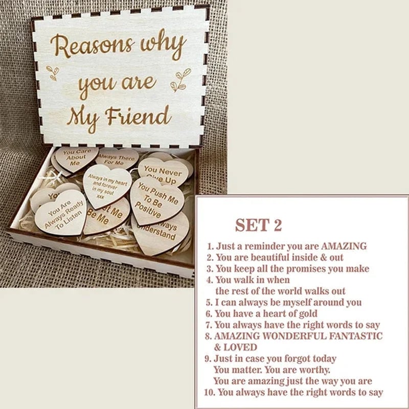 🎁Why You Are My Friend Wooden Box and Heart Tokens