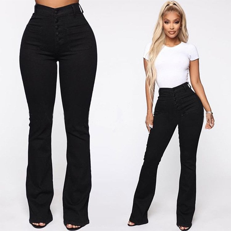 Button Fly Booty Shaping High Waist Flare Jeans