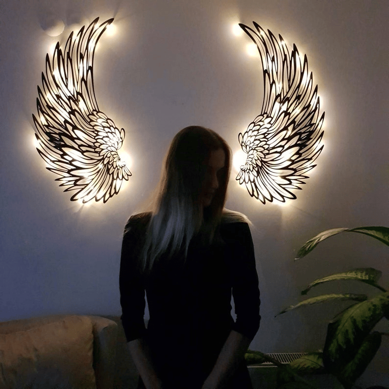 🔥1 PAIR ANGEL WINGS METAL WALL ART WITH LED LIGHTS-🎁GIFT TO HER