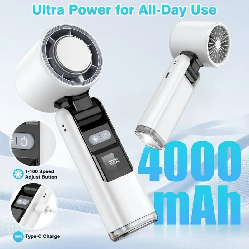 🌞Summer Hot Sale - Multifunction Portable Handheld Turbo Ice-Cooling Fan | AC-Like Gel Pad Tech, 5 Gears