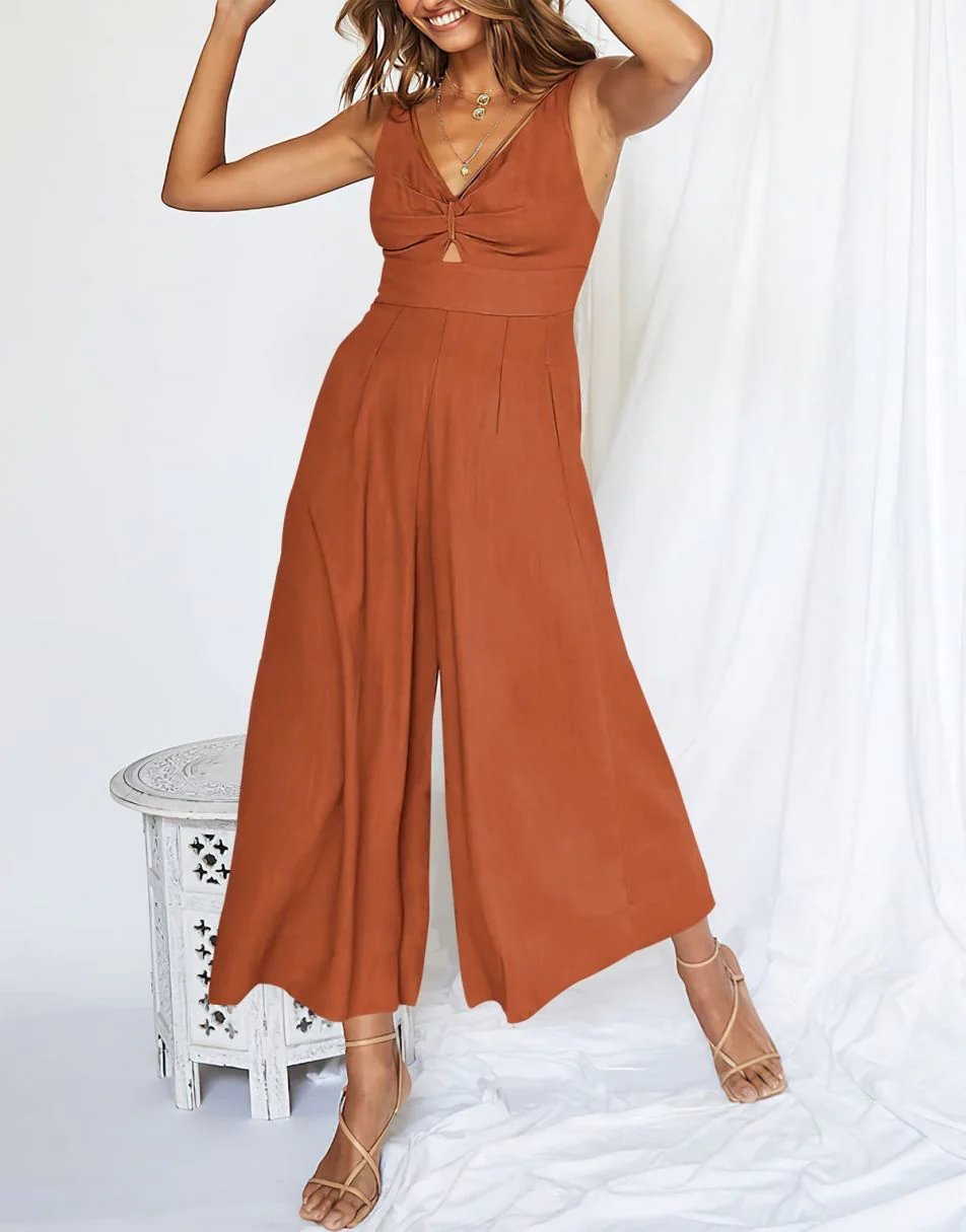 V Neck Cutout High-Waist Rompers