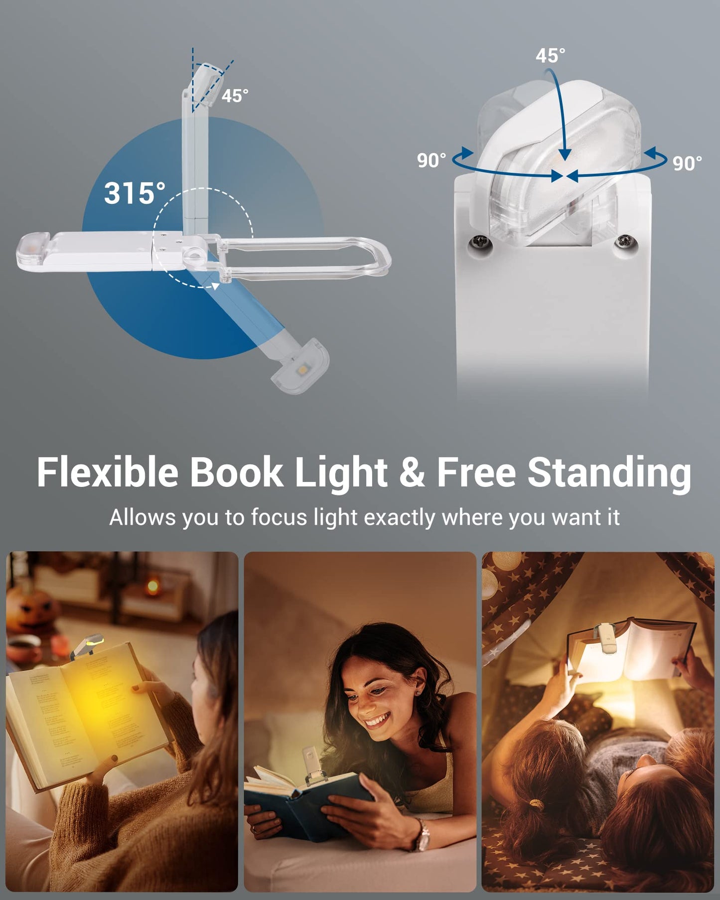 📖USB Rechargeable Book LED  Light with Clip for Reading in Bed