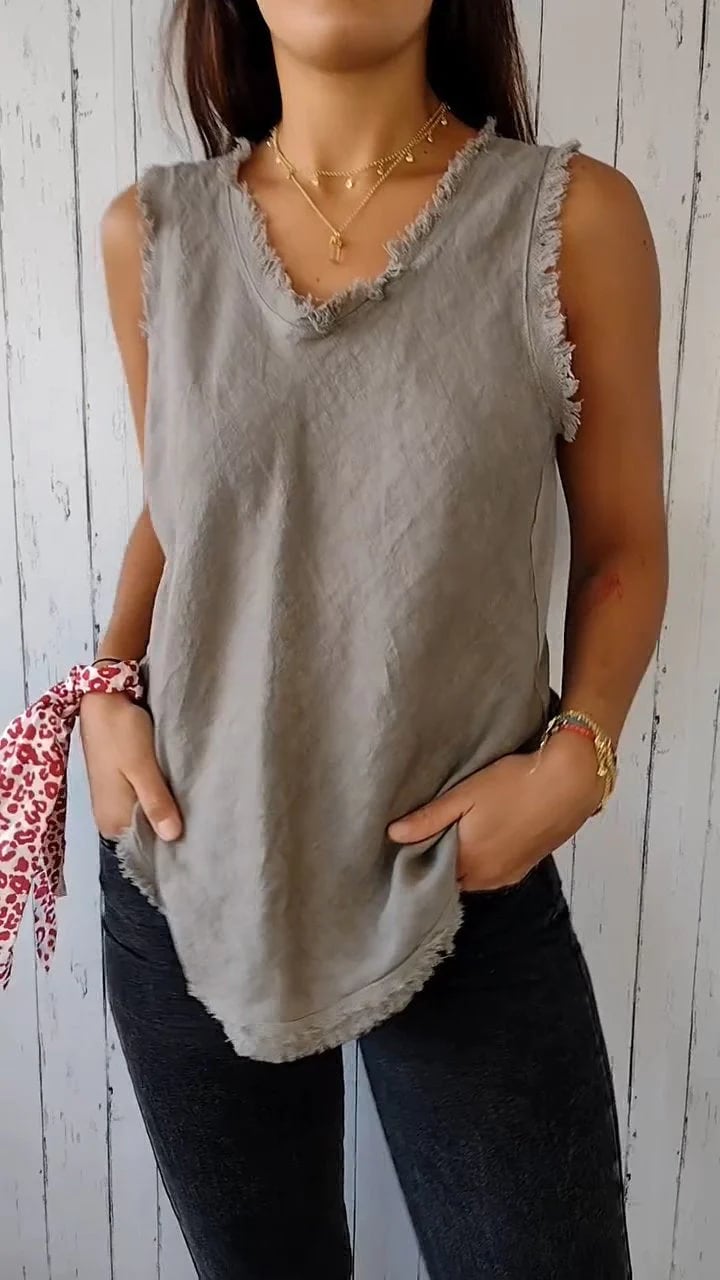 🌸Cotton and Linen V-neck Raw Edge Design Vest