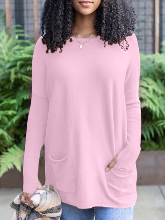 LONG SLEEVE THUMBHOLE SWEATER POCKET TUNIC