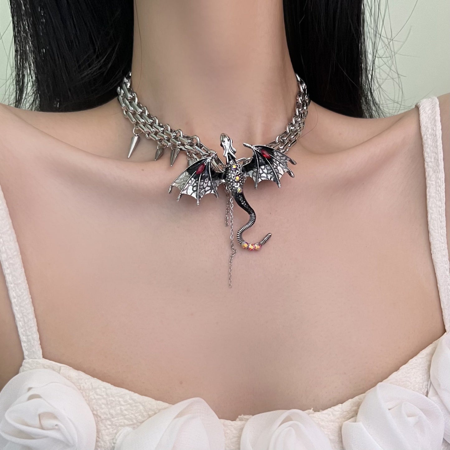 Imprisoned flying dragon necklace