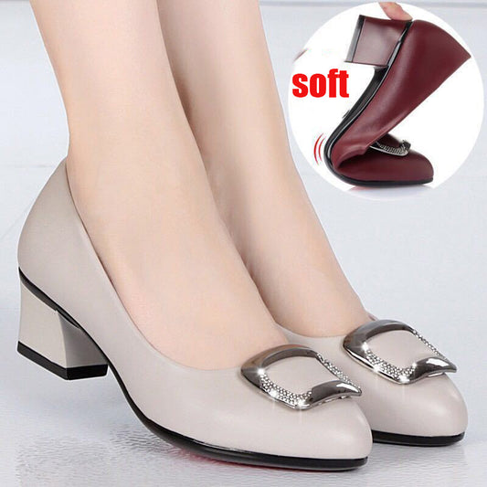 Spring and summer new thick heel shallow mouth all-match mother shoes