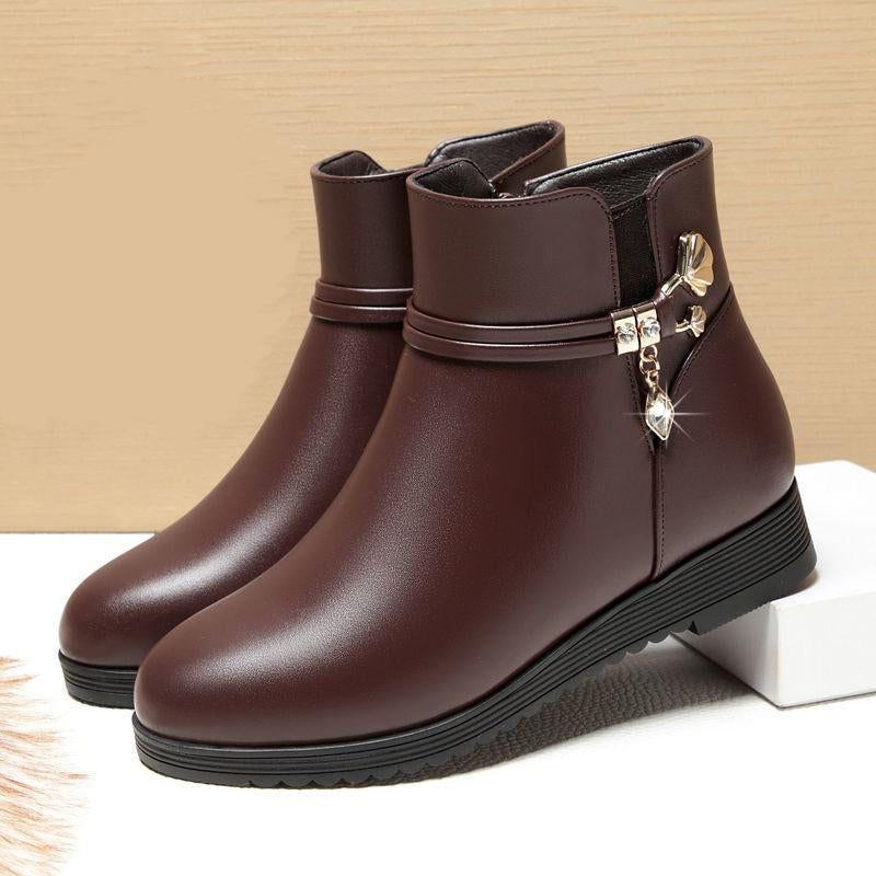 Middle-aged warm low-heeled non-slip rhinestone snow boots