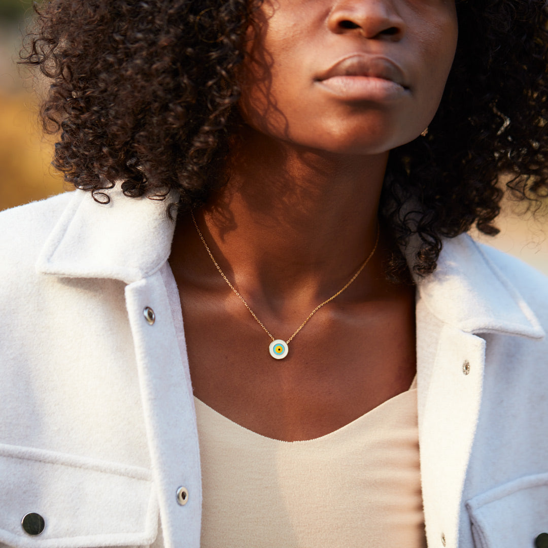 Enamel White Evil Eye Necklace