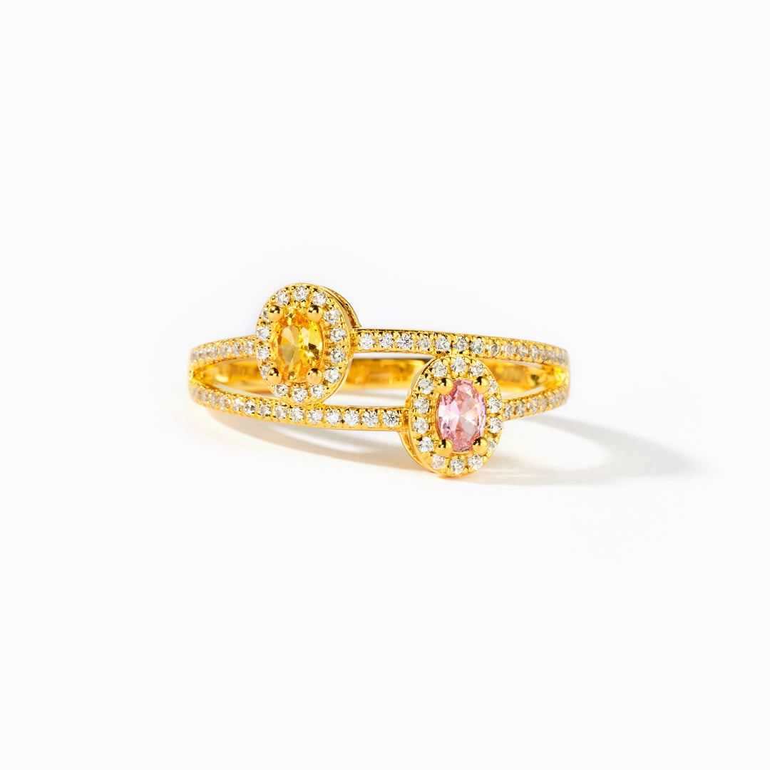 Two Birthstones Double Band Ring