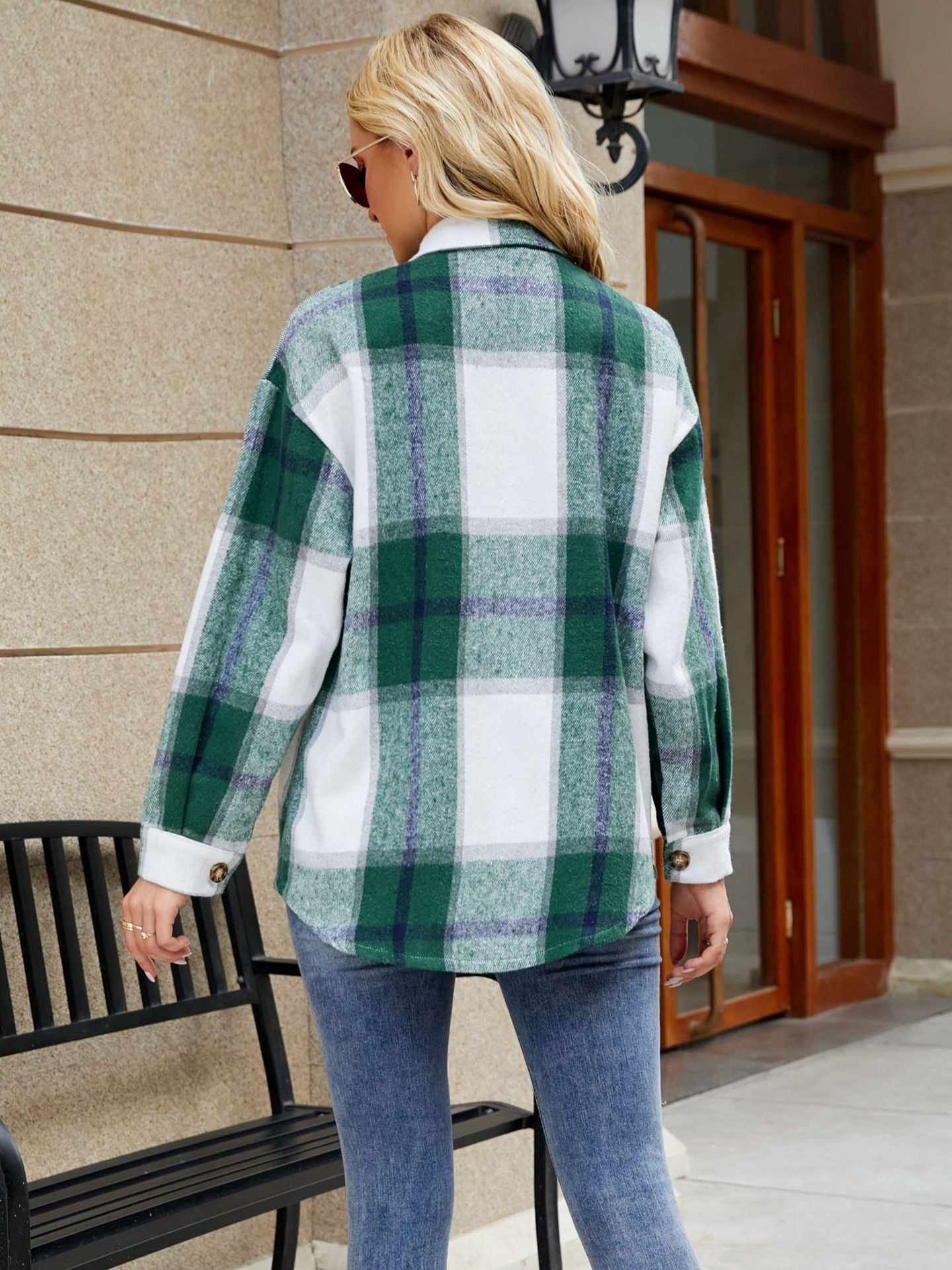 Women's plaid coat casual loose pocket shirt