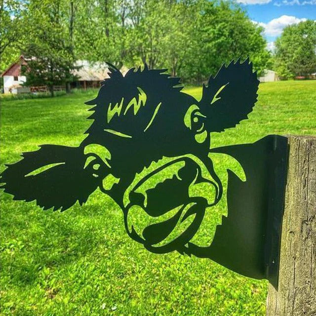 Metal Cow Yard Art Peeping Metal Garden Animal Sign