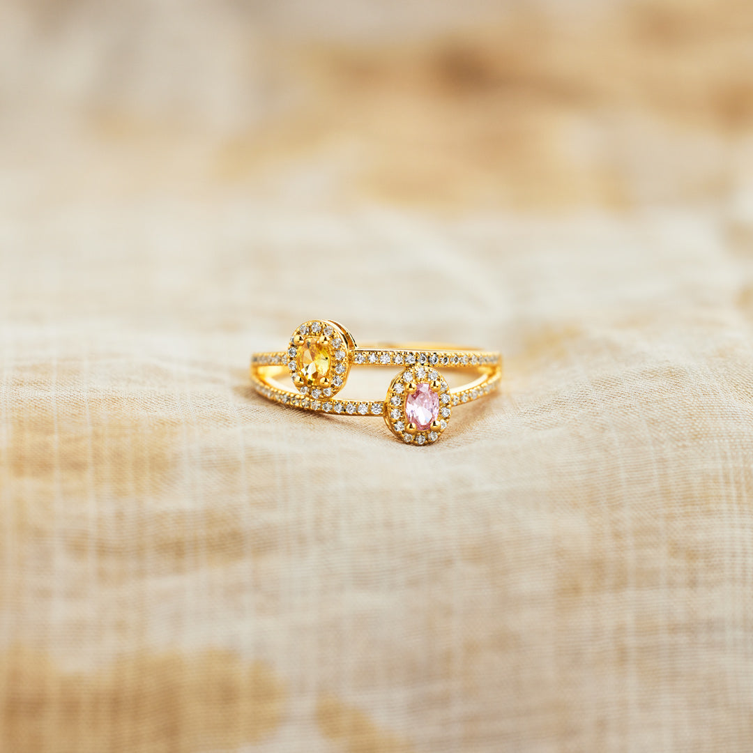 Two Birthstones Double Band Ring