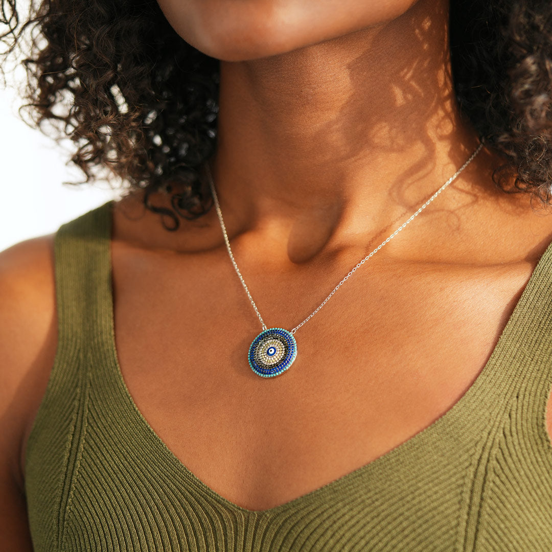 Round Disc Evil Eye Necklace