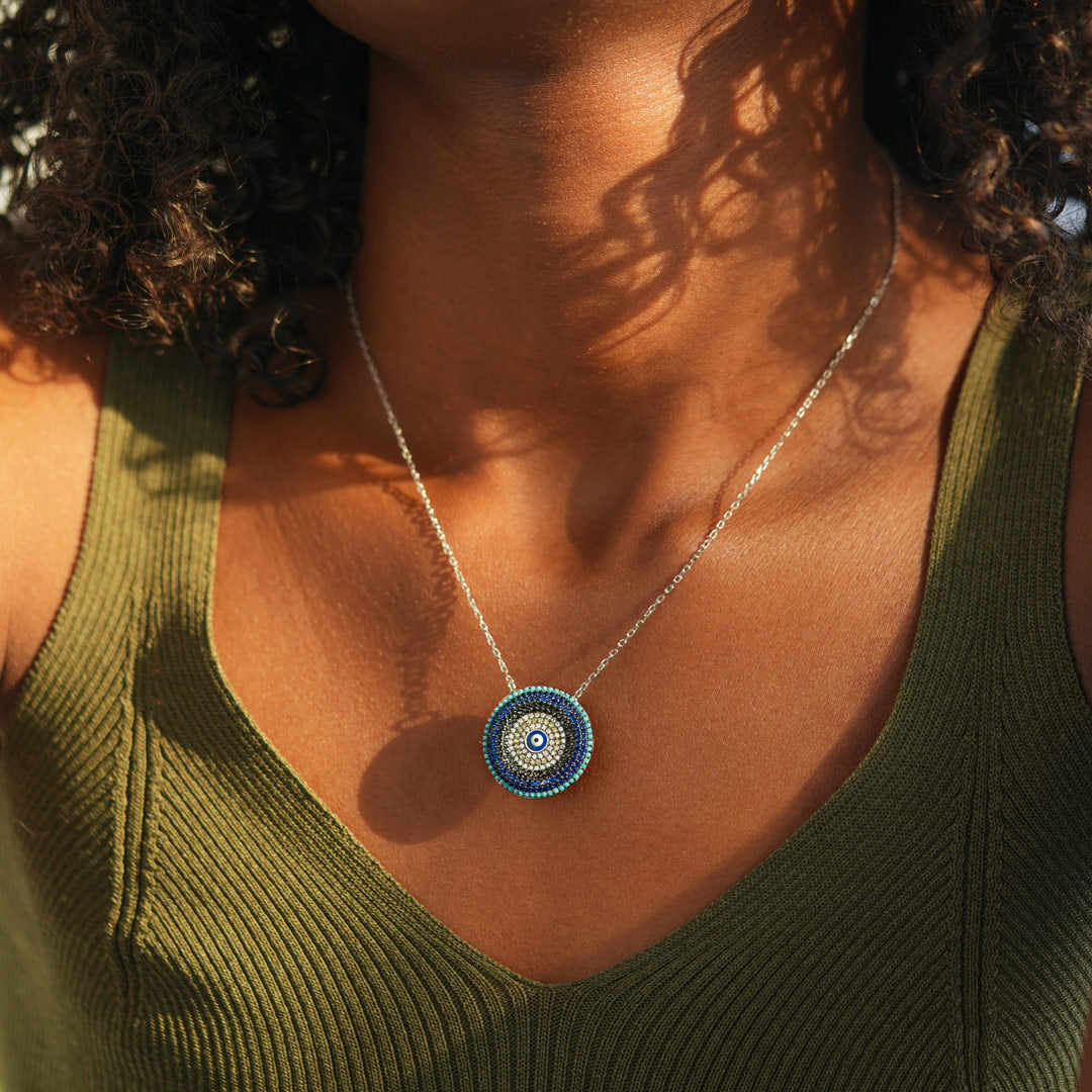 Round Disc Evil Eye Necklace