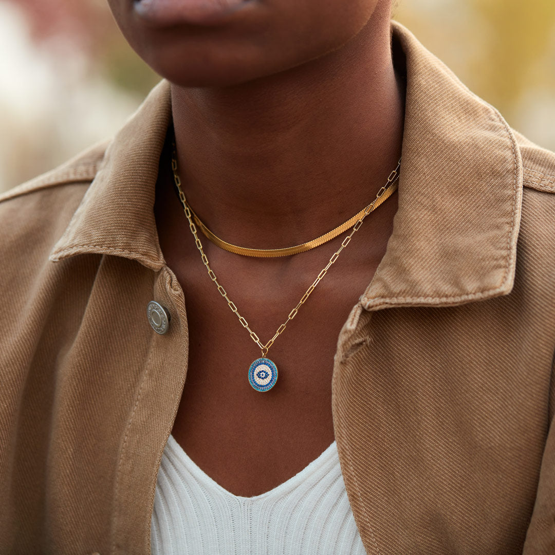 Pave Blue Evil Eye Necklace