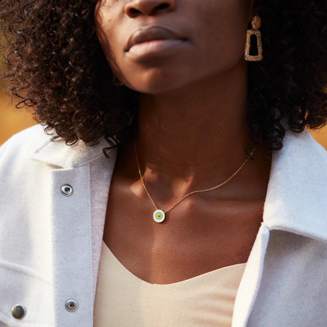 Enamel White Evil Eye Necklace