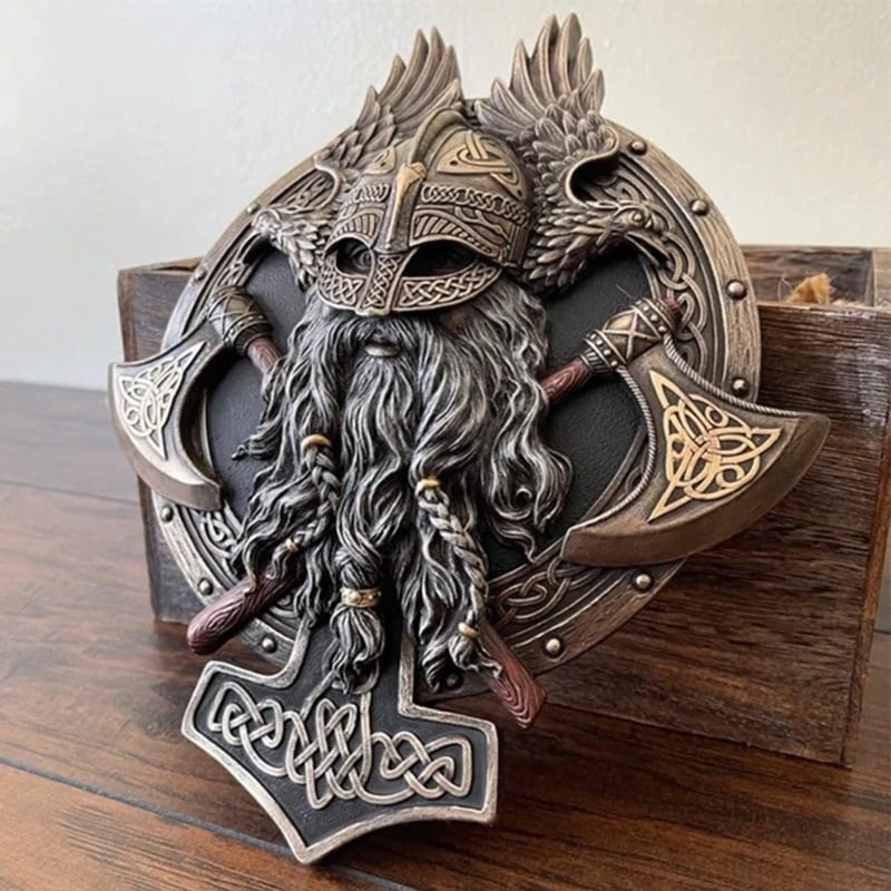 🪓Retro Viking Berserker Double Axe Wall Decorative Plaque Resin Ornaments Wall Decor Plaque