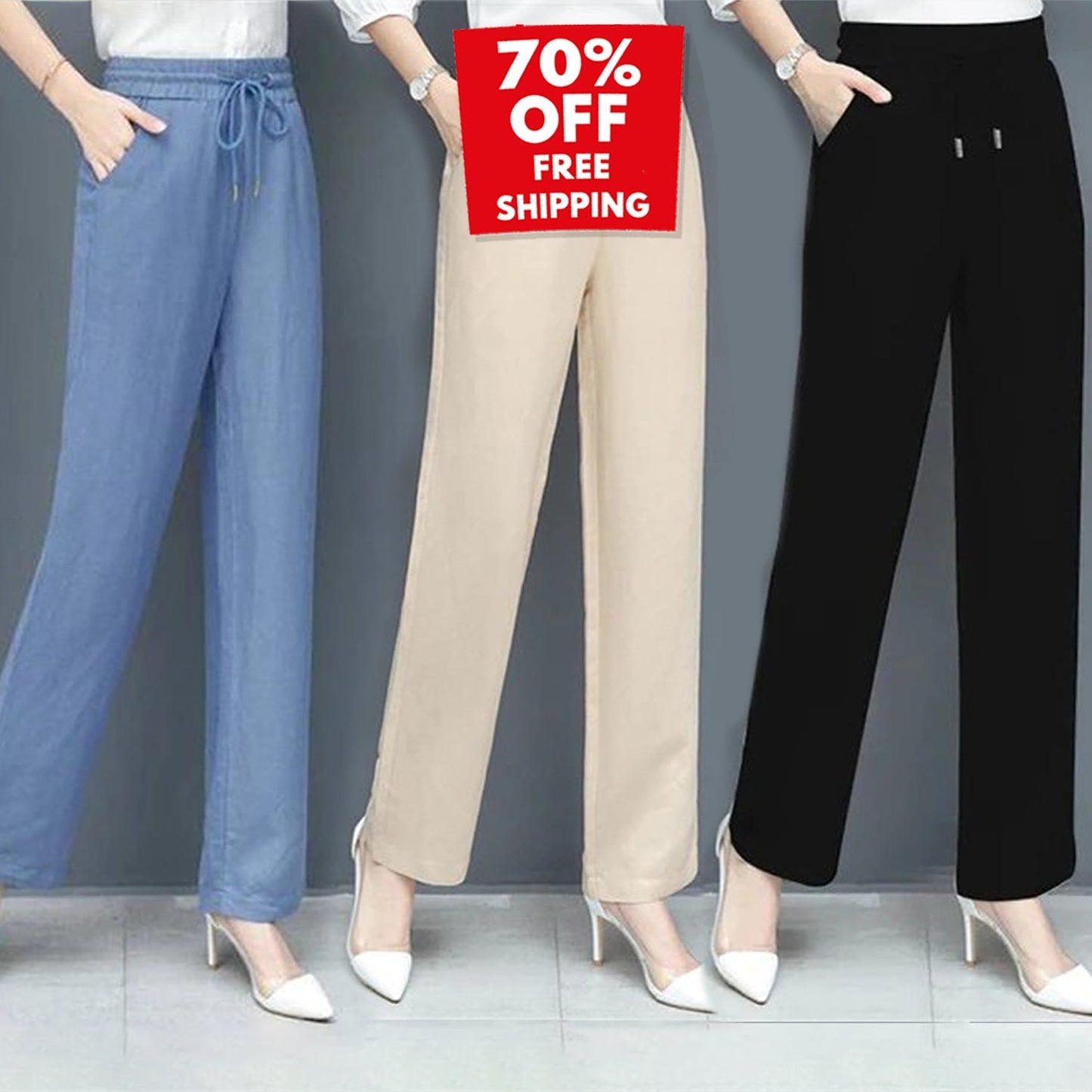 (🌞Summer Sale - 70% OFF💥) High Waist Loose Ice Silk Pants 🧊