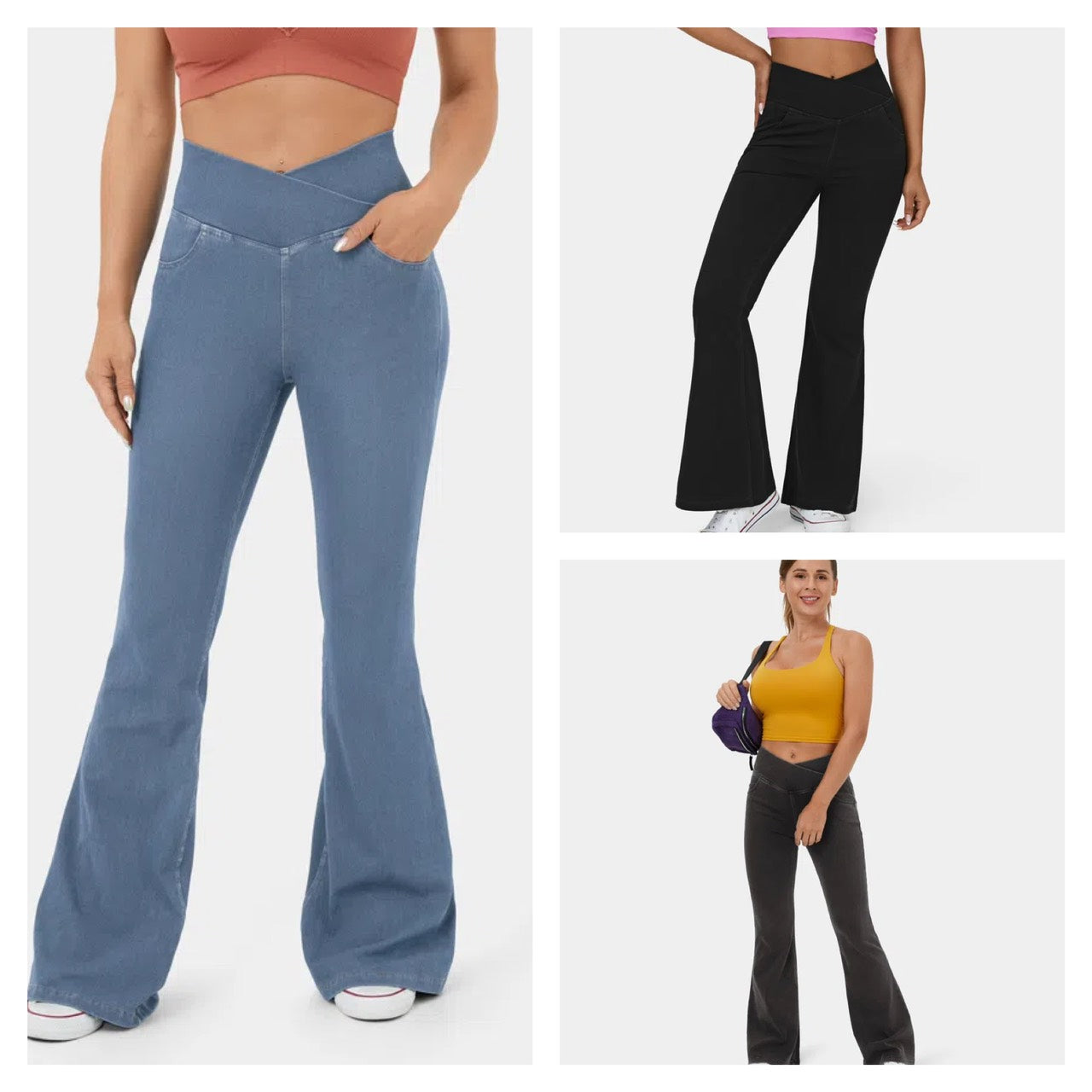 Stretchy Knit Denim Casual Super Flare Pants