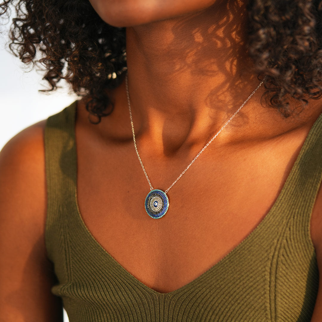 Round Disc Evil Eye Necklace