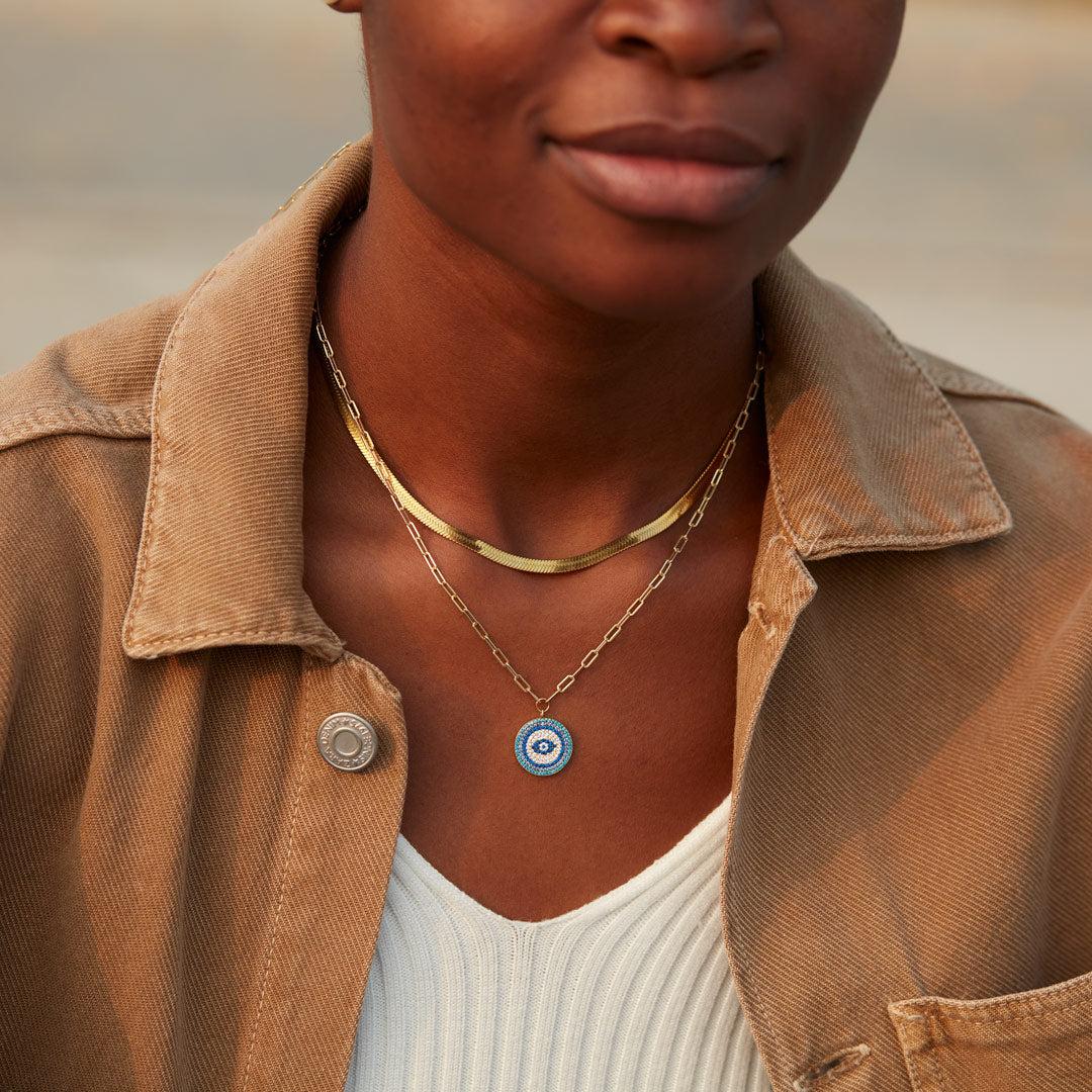 Pave Blue Evil Eye Necklace