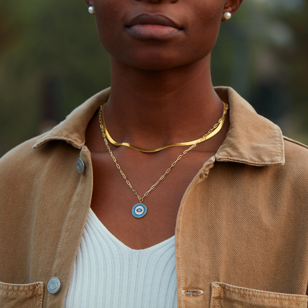 Pave Blue Evil Eye Necklace