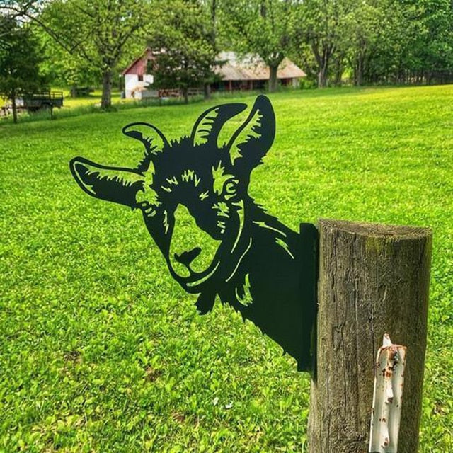 Metal Cow Yard Art Peeping Metal Garden Animal Sign