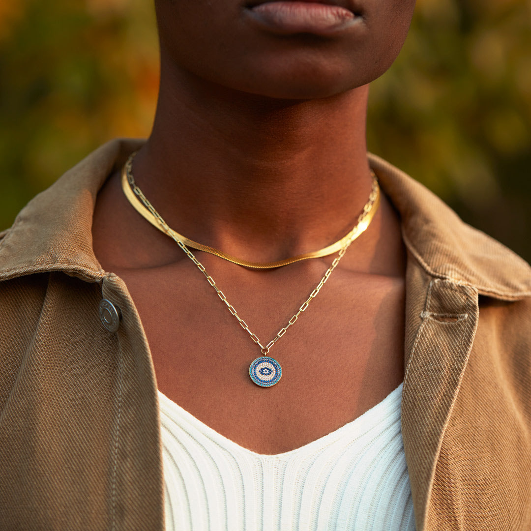 Pave Blue Evil Eye Necklace