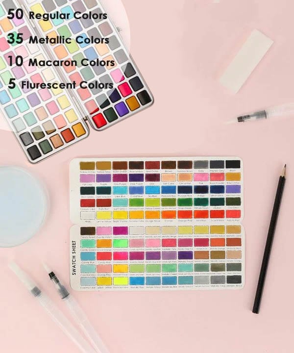 Premium Watercolor Set Of 50 With Brush