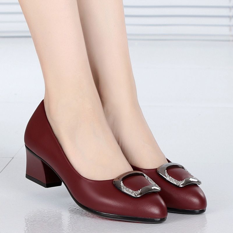 Spring and summer new thick heel shallow mouth all-match mother shoes