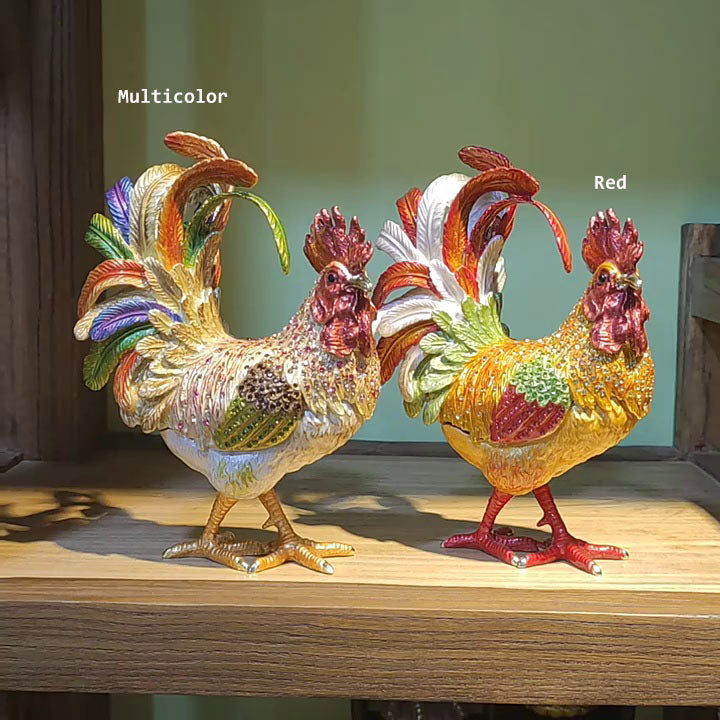 Pure Handmade Metal Enamel Color Craft Lucky Chicken Storage Box Jewelry Box