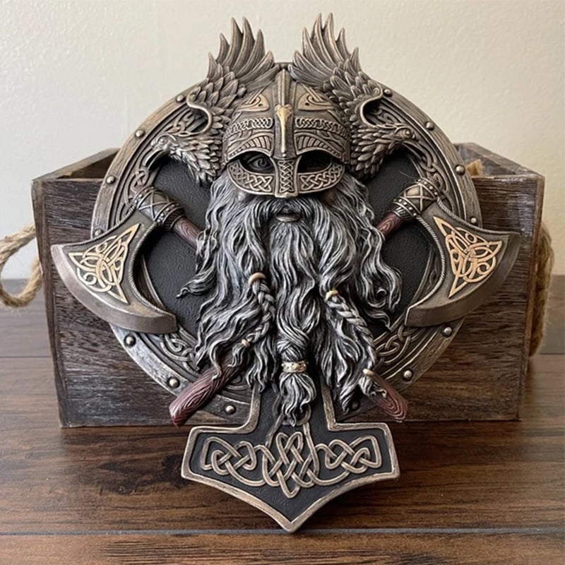 🪓Retro Viking Berserker Double Axe Wall Decorative Plaque Resin Ornaments Wall Decor Plaque