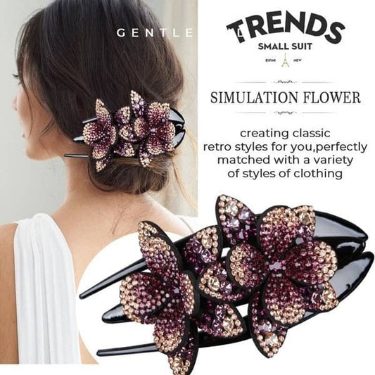 (🍀SPRING HOT SALE🍀)Rhinestone Double Flower Hair Clip