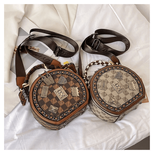 🔥Fashion Retro Bear Badge Print Leather Purse Handbags(Double Zipper)