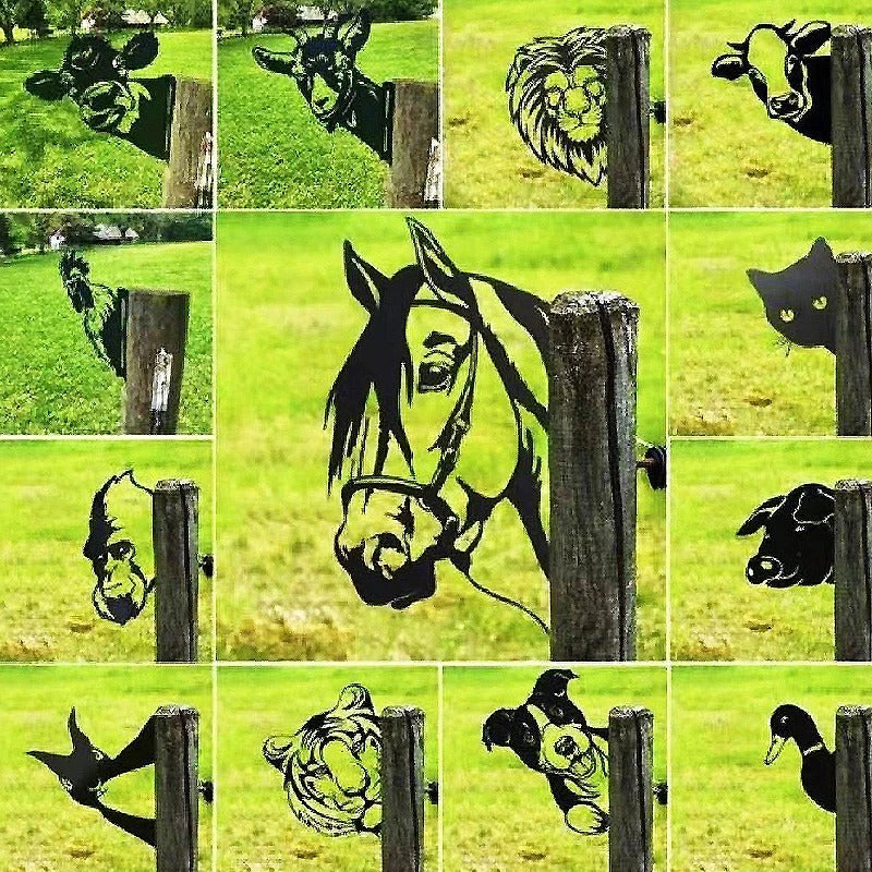 Metal Cow Yard Art Peeping Metal Garden Animal Sign