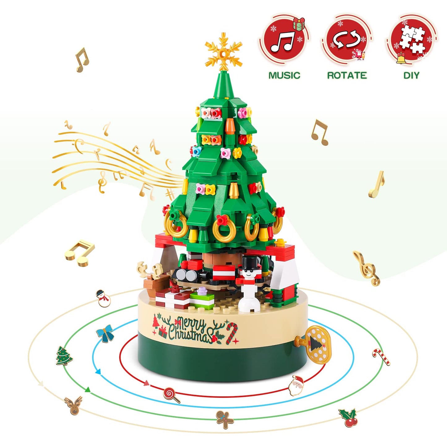 Christmas Tree Building Kits for Kids DIY Building Block Music Box