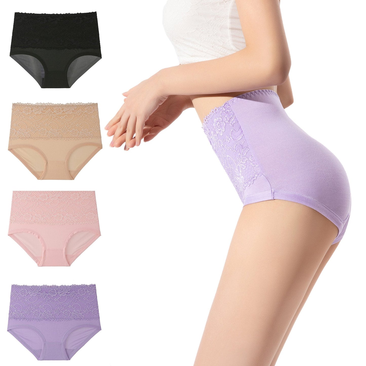 4pcs/set High Elastic Lace Panties