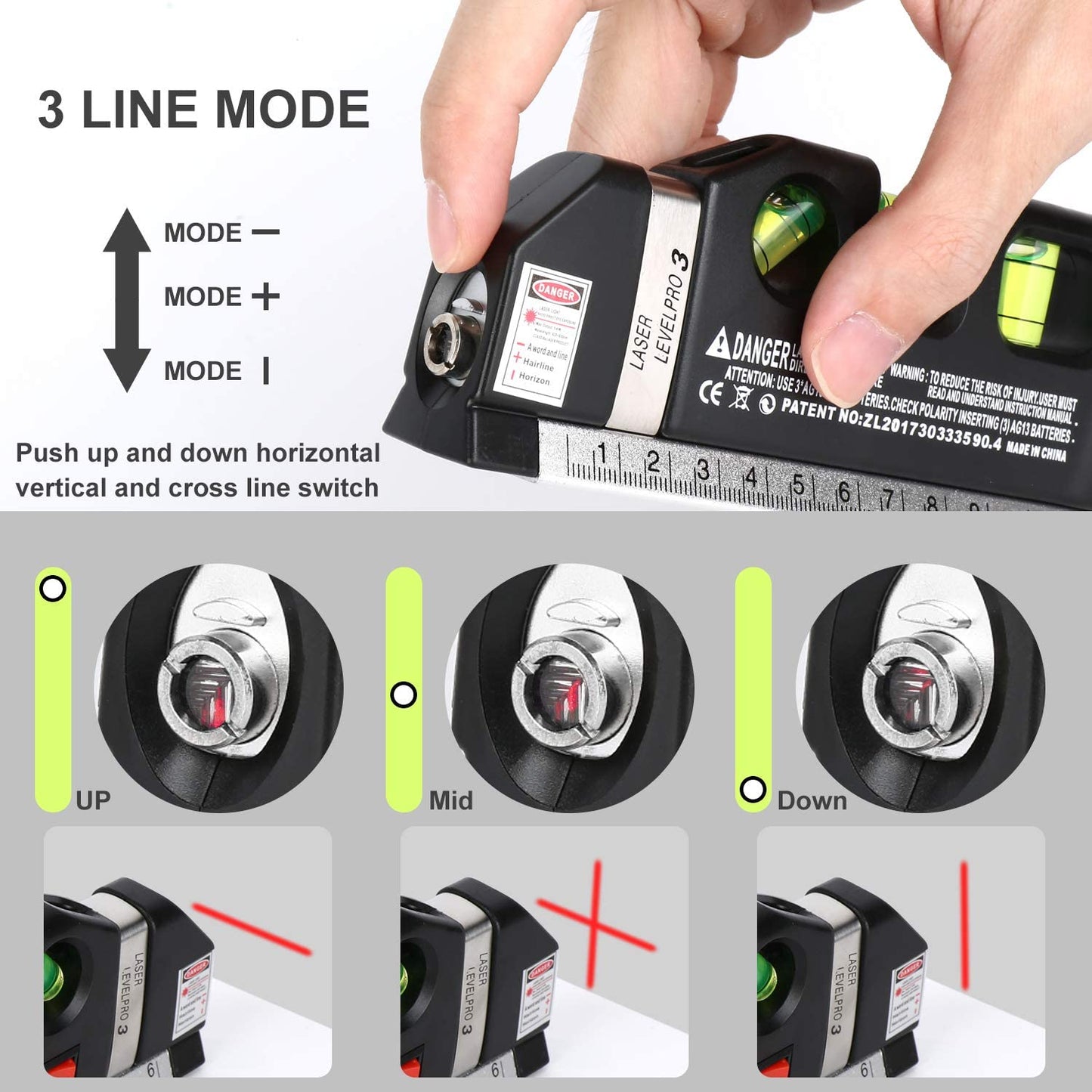 Laser Level Ruler Multi-functional Household Infrared Decoration (Black)